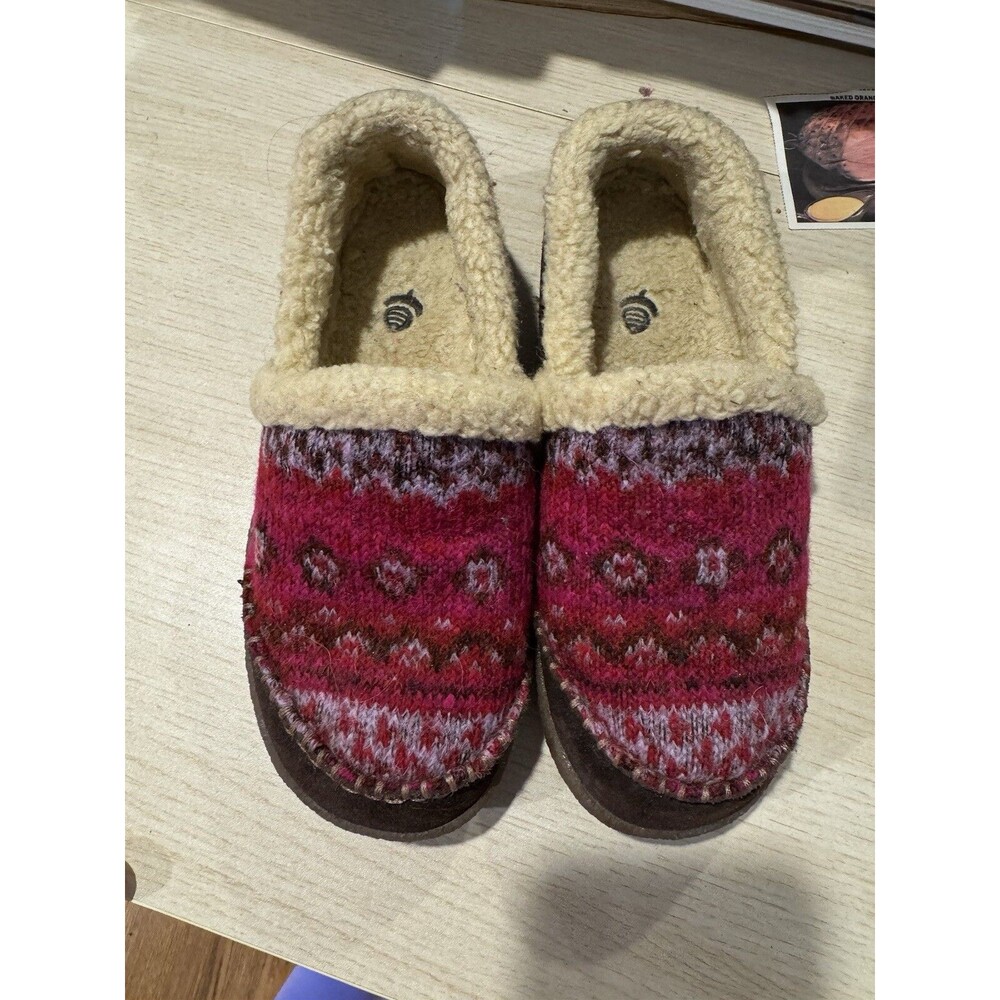 Acorn Women's Sz 6 Moc Slippers Knit Uppers, Cranberry